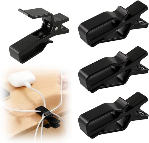 Organizador de cables para organizar cables, soporte para clips de cable con agarre fuerte, organizador de cables para gestión de cables de Negro