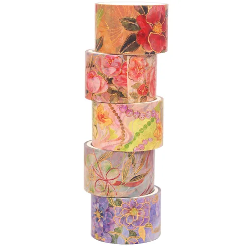 Miniatura 2 de YUBBAEX Blooming Washi - Juego de cintas adhesivas con lámina dorada, peonía ancha decorativa para artes, manualidades, suministros de diario