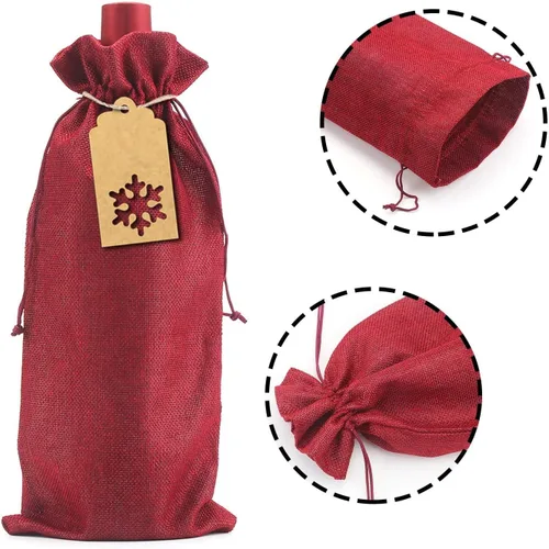 Miniatura 3 de LOKIPA Bolsas de regalo de vino de arpillera, 12 bolsas para botellas de vino de yute con cordón, fundas reutilizables para botellas de vino