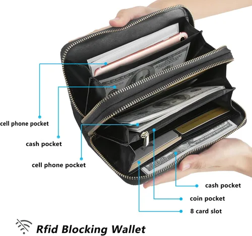 Miniatura 2 de LATH.PIN Cartera bohemia con bloqueo RFID, bolso de lona con patrón de elefante con bolsillo para monedas y correa