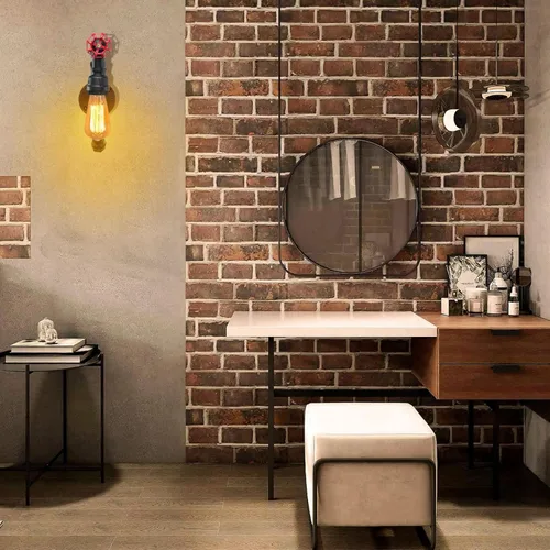 Miniatura 5 de XEYOU Lámpara de pared retro vintage industrial steampunk aplique de pared con interruptor, tubo de agua de metal, lámpara de pared E26 Edison Negro