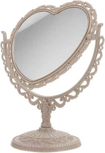 Miniatura 5 de AKOAK Espejo cosmético en forma de corazón, plástico, de doble cara, giratorio, ligero, espejo de baño y dormitorio (beige) Plástico de doble