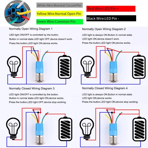 Miniatura 6 de Gebildet Interruptor de botón de enclavamiento de 19 mm, 12V-24V/5A, de acero inoxidable, con símbolo de alimentación, LED 1NO1NC SPDT ON Off