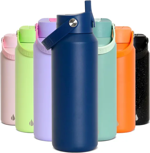 Miniatura 62 de Elemental Botella de agua aislada de 24 onzas con popote, botellas de agua con núcleo de acero inoxidable 100% a prueba de fugas para viajes, Beige
