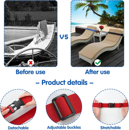 Miniatura 4 de Paquete de 8 bandas de toalla de playa, bandas de toalla de playa, clips de toalla elásticos para sillas de playa, artículos esenciales de crucero