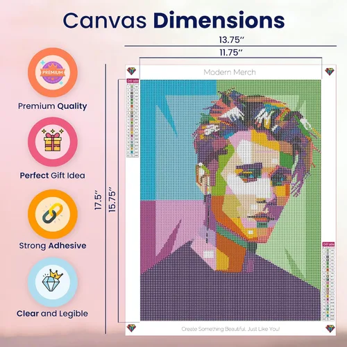 Miniatura 4 de Modern Merch Justin Bieber - Kit de arte de diamantes para adultos, arte pop 5D de celebridades, kit de pintura de diamantes para adultos