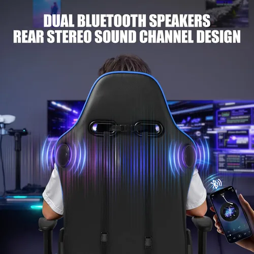 Miniatura 4 de GTPLAYER Silla de juegos con altavoces, sillas de videojuegos con reposapiés para adultos, silla reclinable ergonómica de computadora para jugadores