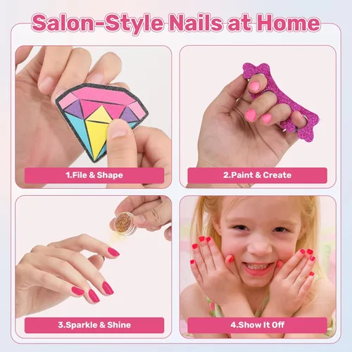Miniatura 6 de Kit de spa de pies y arte de uñas para niños de 4 a 12 años, juego de spa de pies todo en 1 con luces coloridas y juego de manicura, divertido kit