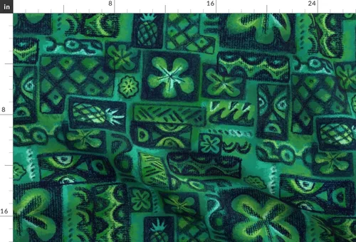 Miniatura 3 de Spoonflower Tela - Flores verdes azules esmeralda olas retro Tiki hawaiano vintage mediados impreso en tela de gasa Fat Quarter - Costura de ropa