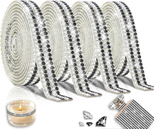 Miniatura 14 de 4 rollos de cinta autoadhesiva con diamantes de imitación y cristal Bling con tiras adhesivas de 2 mm para manualidades, bodas, cumpleaños, fiestas