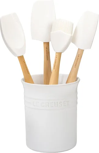 Le Creuset Silicone Craft Series - Juego de utensilios con vajilla de gres, 5 piezas, blanco