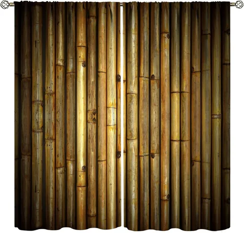 Miniatura 20 de Cortinas con estampado de bambú verde natural, plantas asiáticas, japonesas, tallos rústicos, hojas, cortina de selva con bolsillo para cortinero