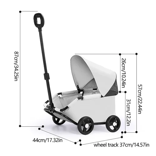 Miniatura 8 de Cochecito de lujo para mascotas, gris, diseño plegable con toldo ajustable, vagón para perros pequeños y gatos, con mango extendido
