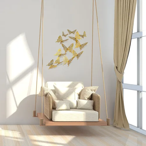 Miniatura 4 de Calcomanías de pared 3D con diseño de mariposa, 24 unidades, 3 tamaños, removibles, doradas, mariposas, decoración de fiestas, calcomanías de pared