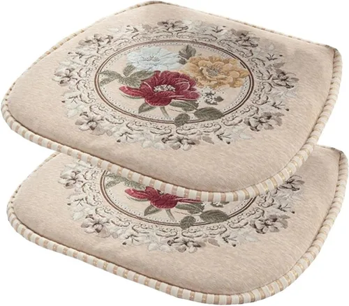 Miniatura 35 de EORNOW Juego de cojines para silla de comedor con lazos, juego de 1/2/4, almohadillas antideslizantes para silla de comedor con funda extraíble