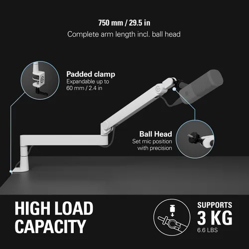 Miniatura 4 de Elgato Wave Mic Arm Pro - Brazo de micrófono de resorte de gas de perfil bajo giratorio 360°, funciona con micrófonos/Shure SM7B/HyperX
