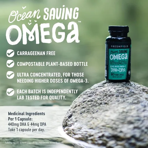Miniatura 4 de Freshfield Omega 3, Suplementos de DHA, Fórmula potente 1 por día, Aceite de algas (algas), Omega vegano, aceite de pescado para ahorro de océano