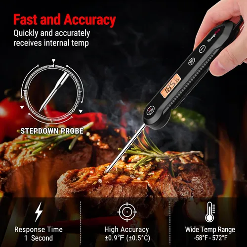 Miniatura 2 de ThermoPro Termómetro digital de lectura instantánea para carne para asar a la parrilla, termómetro impermeable para alimentos de cocina con Negro