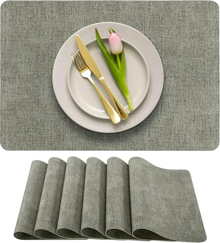 Miniatura 16 de More Décor - Juego de 6 manteles individuales de piel sintética para mesa de comedor, impermeables, lavables, resistentes a las manchas y al calor
