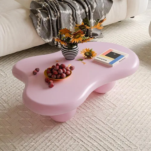 Miniatura 12 de Mesa de café irregular de 40" en forma de nube asimétrica Mesa de té de centro bajo con 3 patas esféricas para sala de estar, oficina, apartamento