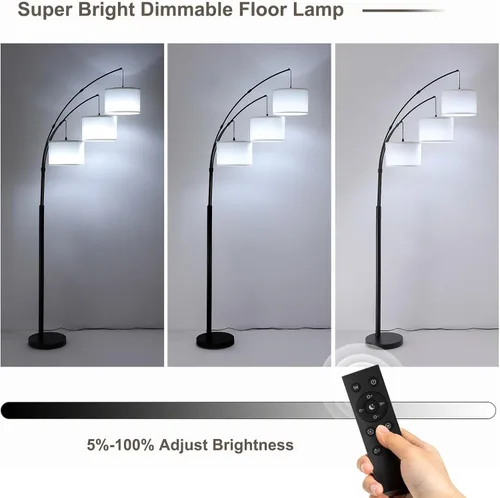 Miniatura 6 de Lámpara de pie con control remoto, lámparas de pie de arco de 3 luces para sala de estar, lámparas de pie altas de 2400 lm con pantallas blancas