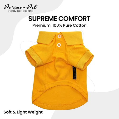 Miniatura 2 de Parisian Pet Polo para perro – Camisa de algodón transpirable en amarillo sólido – Ropa de verano tipo pullover con cuello abotonado para perros