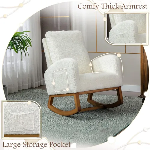 Miniatura 5 de Comfy - Silla mecedora tapizada para guardería o relajación, sillón de sala de estar con respaldo alto, mecedora moderna con bolsillo lateral