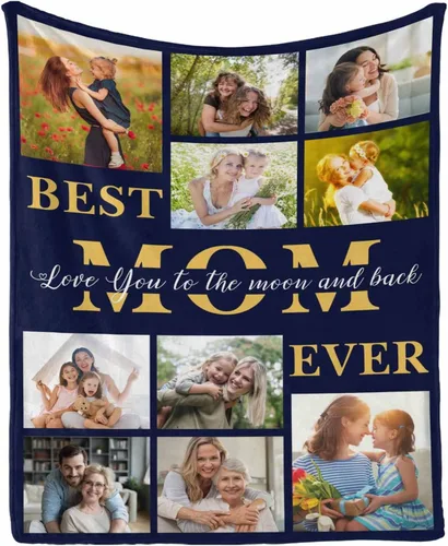 Miniatura 27 de InterestPrint Manta con foto, regalos personalizados para mamá, manta de collage de fotos personalizada para mamá de hija e hijo para cumpleaños