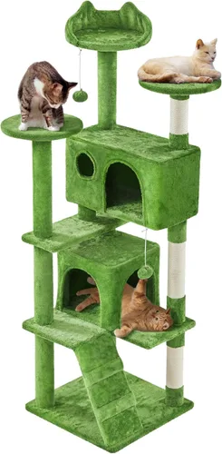 Miniatura 25 de Topeakmart Árbol para gatos de 54 pulgadas, torre para gatos con postes rascadores y percha para condominios grandes, muebles de casa con soporte