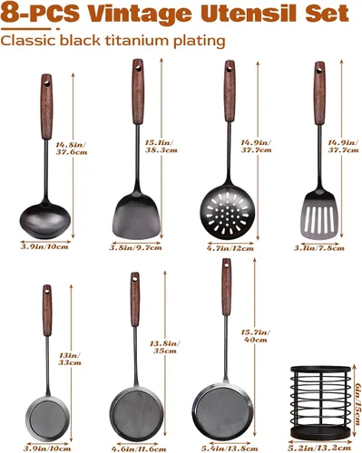 Miniatura 2 de MARTE Juego de utensilios de cocina de cocina con soporte para utensilios, 8 herramientas de servir, juego de espátulas de cocina de acero Juego de 7