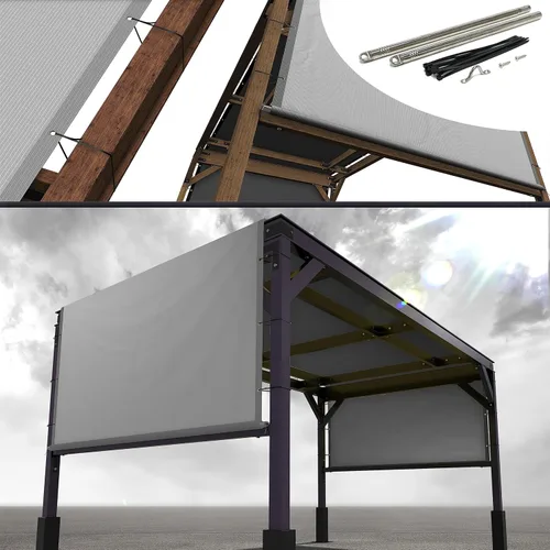 Royal Shade Cubierta de Repuesto de Toldo de Sombra para Pérgola Gris de 8 pies de Ancho x 12 pies de Largo con Varillas de Acero Inoxidable con