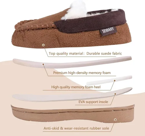 Miniatura 5 de SEMARY Toddler Kids' Moccasin House Shoe with Indoor Outdoor Memory Foam Sole Protection Slipper U722WLFX-0914