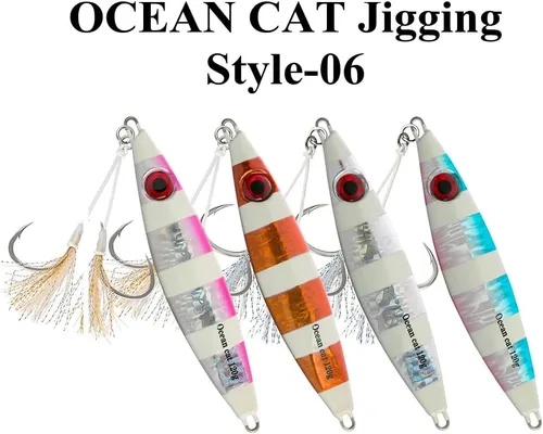 Miniatura 2 de OCEAN CAT Señuelos de pesca con jigging de paso lento, kit de plantillas brillantes para pesca en agua salada con ayuda de anzuelo lento, anzuelo