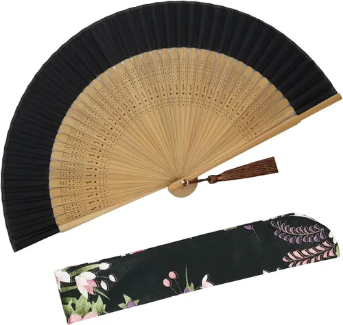 Zolee Abanico de mano plegable para mujer, plegable, chino, japonés, vintage, de seda de bambú, para sofocos, baile, actuación, decoración, fiesta,
