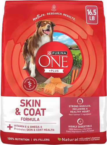 Purina ONE Alimento seco natural para perros con estómago sensible, fórmula +Plus para piel y pelaje, bolsa de 16.5 libras