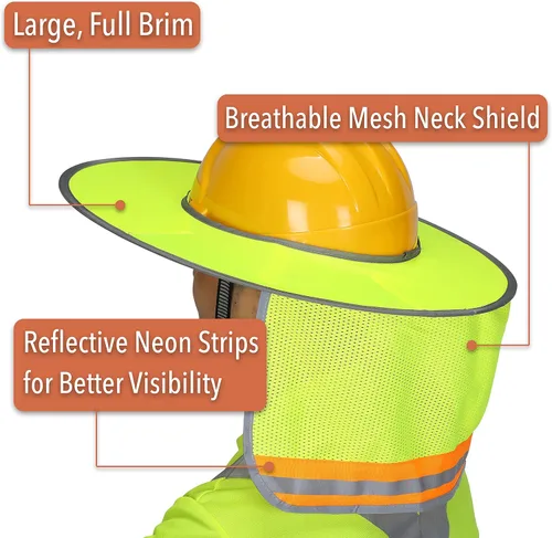 Miniatura 3 de UNCO - Casco de Sombrero Duro con Protector Solar, 1 Paquete, Amarillo, Visera Completa y Estándar de Malla Reflectante de Alta Visibilidad