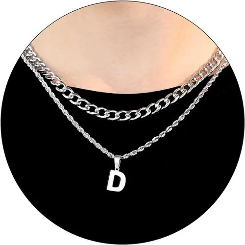 Miniatura 56 de SENRAN Collar con inicial en capas de la A a la Z para hombre, cadena de cuerda torcida de acero inoxidable de 18 a 20 pulgadas, dije de letra