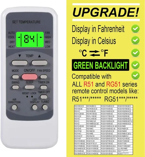 Miniatura 2 de Mando a distancia de aire acondicionado de repuesto para Goodman Tgm Midea miller R51I4/BGE R51I4/BGCE UL-R51M/E R51I11/BGE R51L4/BGE R51/CBGE