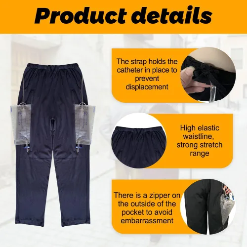 Miniatura 3 de Pantalones con bolsa de orina para ancianos, hombres y mujeres, pantalones para el cuidado de la incontinencia, pantalones con 2 bolsillos