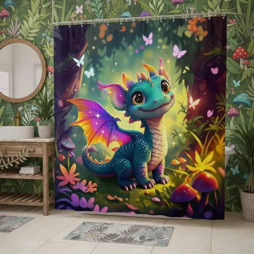 Miniatura 36 de Castle Fairy Cortinas de ducha impermeables 3D de sirena de ensueño, tela de paisaje, cortina de ducha de baño, diseño de mar, miau, pájaros