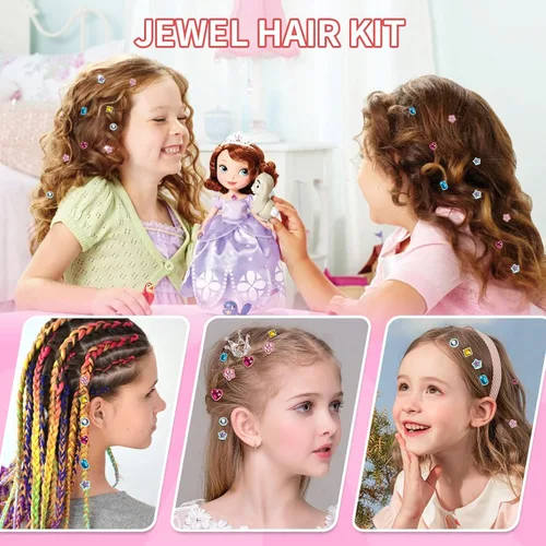 Miniatura 6 de kidzkube Kit de estampador de gemas para el cabello para niños, joyas brillantes para el cabello para niñas, herramienta de peinado con diamantes