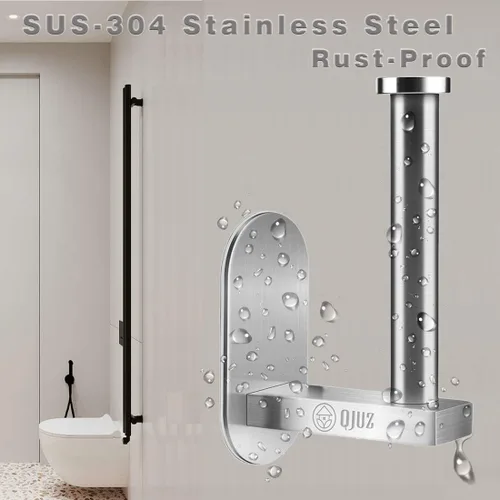 Miniatura 4 de QJUZ Paquete de 2 soportes de papel higiénico autoadhesivo, soporte de papel higiénico para baño, cocina en pared, soporte de pared cepillado