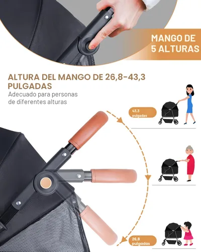 Miniatura 7 de Cochecito para perros grandes y medianos (hasta 66 libras), cochecito para mascotas para 2 perros pequeños con asa y toldo ajustables, sombrillas