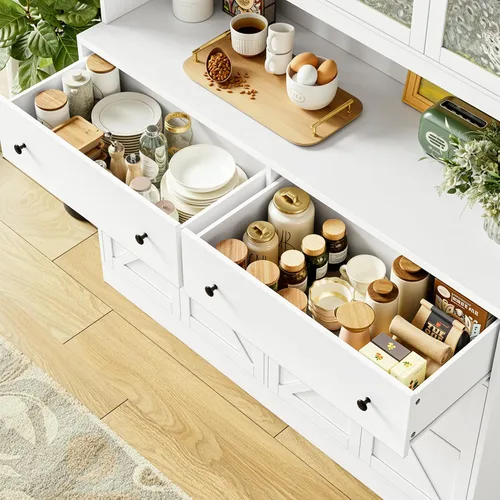 Miniatura 6 de FINETONES Armario de despensa de 71 pulgadas con luz LED y estación de carga, armario de despensa de cocina de granja con soporte para microondas