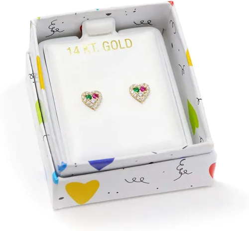 Miniatura 4 de 14kt oro macizo Kids Corazón Stud Screwback arete
