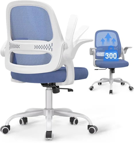 Miniatura 12 de Silla de oficina ergonómica de malla para oficina en casa, brazos abatibles, respaldo de malla transpirable y cojín de asiento grueso, silla de Gris
