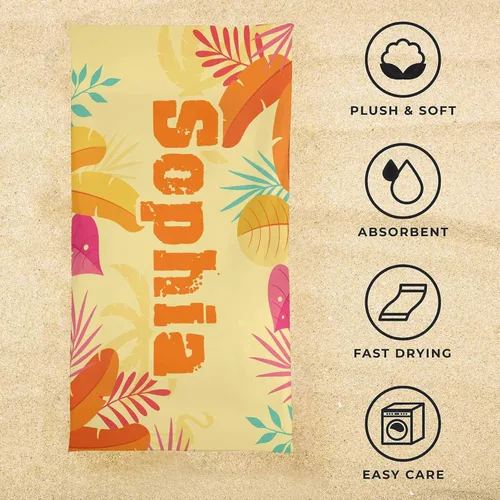 Miniatura 5 de InterestPrint Toalla de playa personalizada para mujeres y hombres, hojas tropicales, naranja, toallas de playa personalizadas con nombres, manta