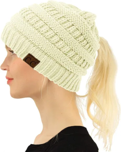 Miniatura 3 de C.C. Gorro de invierno elástico con cola de caballo y moño desordenado