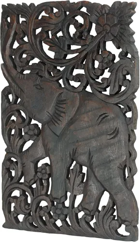 Miniatura 2 de AeraVida Elefante en jardín de margaritas tallado a mano inspirado en la naturaleza y los animales, arte de pared de madera para decoración