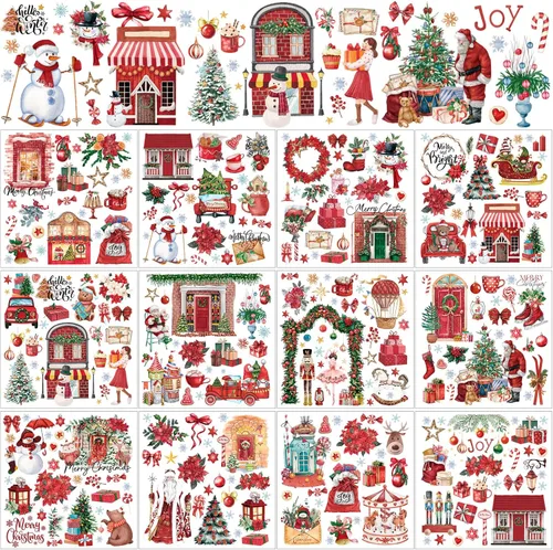 Miniatura 19 de BBTO 12 hojas de transferencia de Navidad para manualidades y muebles, calcomanías de transferencia de Navidad, calcomanías de invierno para madera